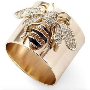 Bee 🐝 Signet Hammered Cuff-Like Turkish Artisan 14K Gold Plating Ring 💍